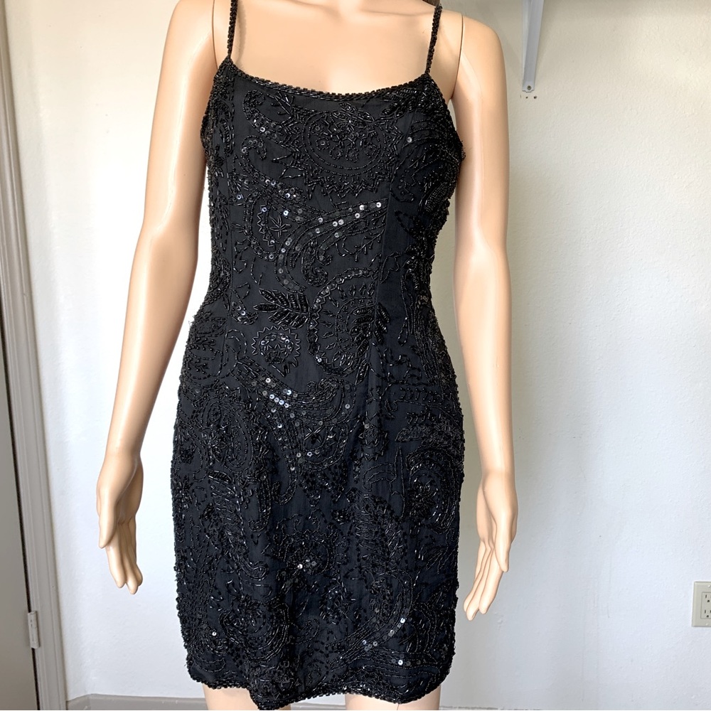 Vintage Silk Beaded dress Designer Scala 90s Little Black Dress Cocktail Dress